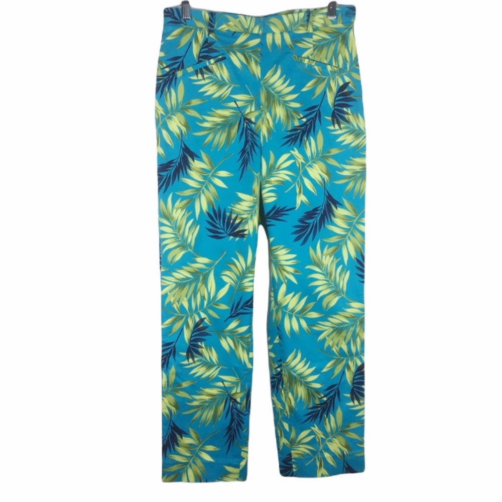 Willi Smith‎ Womens Size 10 Blue Green Tropical Palm Print Cropped Cotton Pants